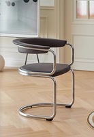 Chaise de salle à manger à bras cantilever, assise en fausse fourrure ou en cuir sans solvant, structure en tube de fer chromé, chaise d'appoint pour cuisine et maison
