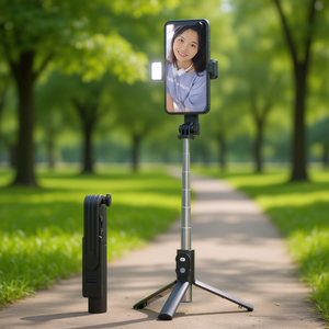 Trípode selfie stick profesional extensible de 3.3 pies con luz LED de relleno, control remoto inalámbrico para teléfonos celulares, material de aluminio. - Product Image 2