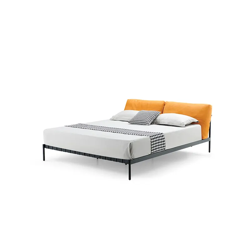 Fashionable metal platform double bed modern Italian design bedroom furniture genuine leather bed