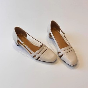 Sandales élégantes à talon bas et bout carré en cuir véritable avec bride arrière pour femme - Product Image 1