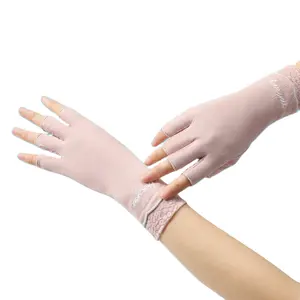Özel nakış logosu pamuk UV koruyucu güneş koruyucu sürüş kadınlar yaz parmaksız eldiven