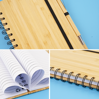 Carnet en papier recyclé écologique avec logo, couverture rigide en bambou et porte-stylo