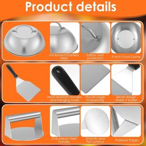 Accesorios para Barbacoa, Prensa para Hamburguesas con Espátula para Asar y Raspador, Cubierta para Untar, Kit de Prensa para Smash Burger - Product Image 2