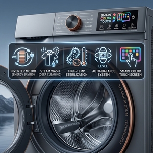 Lavadora de Carga Frontal Totalmente Automática de Gran Capacidad 12/15KG - Cuidado de Ropa de Cama Pesada para Lavandería Familiar - Product Image 3