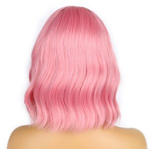 <span class=keywords><strong>Perruque</strong></span> Bob mi-longue rose pastel à lacets entièrement noués, avec frange, ondulée lâche, en fibre haute température, pour <span class=keywords><strong>femme</strong></span>, parfaite pour le cosplay et les costumes. - Product Image 6