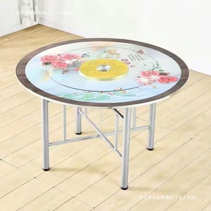Plateau de table rond en acier inoxydable avec verre trempé pliable pour la salle à manger et l'extérieur - Product Image 1