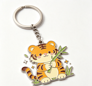 <b>Custom</b> Metal Enamel Tiger Key Chain Cartoon Pin Badges Silver Ring Chain Gift Accessory - Product Image 1