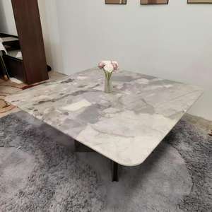 Table <span class=keywords><strong>à</strong></span> <span class=keywords><strong>manger</strong></span> en marbre gris de style italien, luxe léger, table <span class=keywords><strong>à</strong></span> <span class=keywords><strong>manger</strong></span> carrée minimaliste avec base en acier inoxydable en forme de X pour la maison - Product Image 2