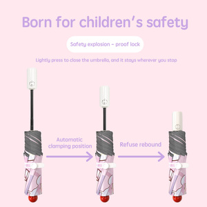 Paraguas Plegable Automático con Diseño de Dibujos Animados para Niñas, Protección UV, Material de Pongee, Seguro y Anti-Rebote - Product Image 4