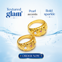 Bague élégante en or 18 carats et plaqué or rose avec pierre de perle pour femme, surface texturée épaisse, bijoux en acier inoxydable résistant à l'eau
