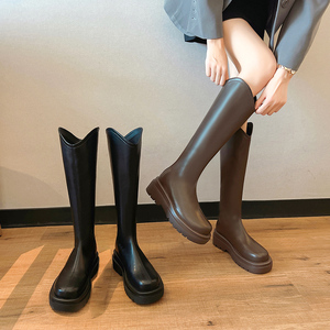 2023 donne nero marrone suola spessa signore Zip cavaliere moda inverno piattaforma scarpe in pelle <span class=keywords><strong>stivali</strong></span> alti al ginocchio - Product Image 6