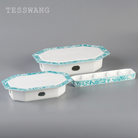Assiette rectangulaire en céramique de porcelaine bleue et blanche à motif végétal chinois, portable pour restaurant et hôtel