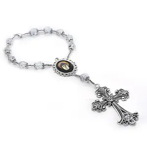 Оптовая продажа, очаровательный браслет с крестом Иисуса Христа, цепочка из бисера ручной работы, Браслет-четки для религиозных украшений, подарки
