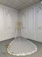 Voile de mariée QUEENSGOWN simple en dentelle et sequins ivoire, élégant, fait main, en tulle doux avec appliques, accessoire de mariage