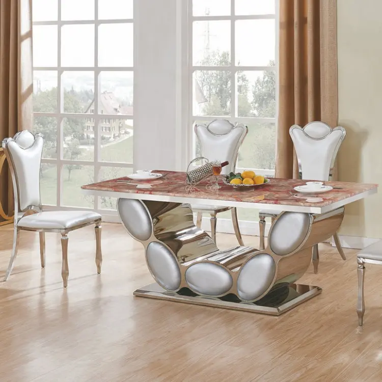 आधुनिक गोमेद पत्थर खाने की मेज डिजाइन लाल सुलेमानी संगमरमर खाने की मेज सेट आयताकार खाने की मेज