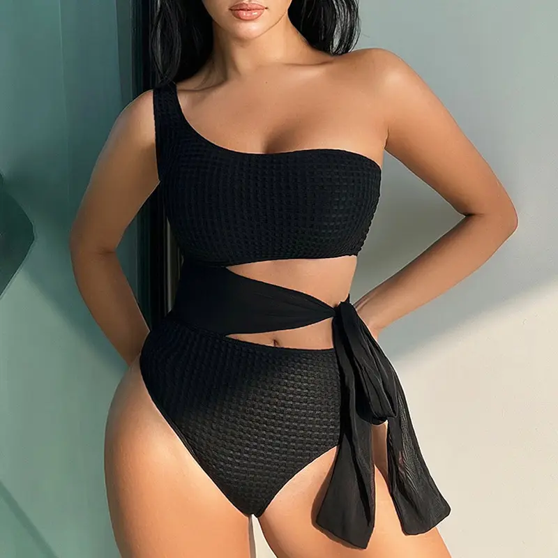 2024 New Sexy Biquíni Um Oco Sólido Preto Designer Moda Swimwear Mulheres One Piece Swimsuits