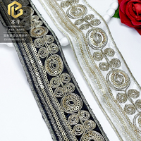 LEIXUSI 4,5 cm – Bordure en dentelle à sequins et cordon doré ethnique, faite à la main pour costume Dai, accessoires traditionnels DIY