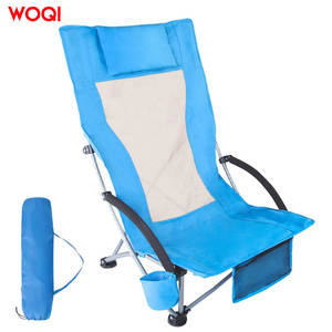 เก้าอี้ชายหาดพับได้ Woqi สีฟ้า สำหรับตั้งแคมป์กลางแจ้ง พนักพิงสูง พร้อมที่วางแก้วและช่องเก็บของด้านข้าง - Product Image 4