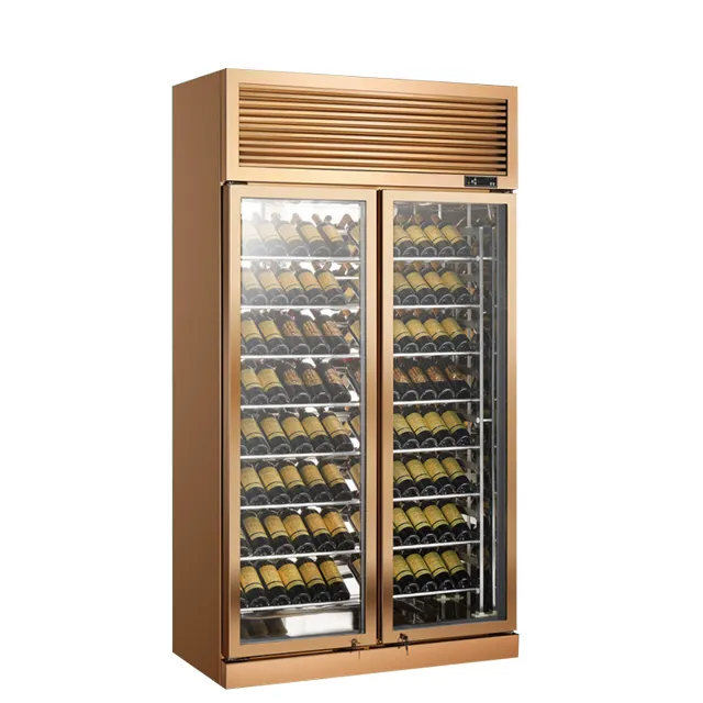 1200 мм длина 990 л большой размер золотой цвет нержавеющая сталь Вертикальная стеклянная дверь винный дисплей холодильник