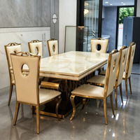 Ensemble de table à manger en marbre moderne, 10 places, pieds en acier inoxydable, table rectangulaire pour banquet, restaurant, maison