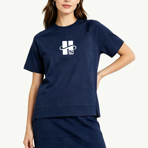 Camiseta de Mujer Personalizada de Alta Calidad, 100% Algodón Grueso, Corte Holgado, Dobladillo Asimétrico, Cómoda, con Pedrería, Estilo Básico, Raglán - Product Image 2