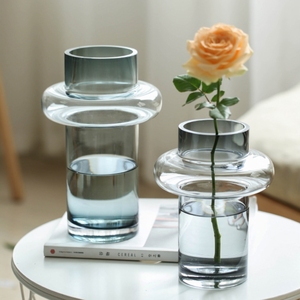 Nordic Fashion Grey Glass <b>Vase</b> Modern Soft Installation Hydroponic Floral <b>Set</b> Living Room Table Decoration Crystal Glass <b>Vase</b> - Product Image 2