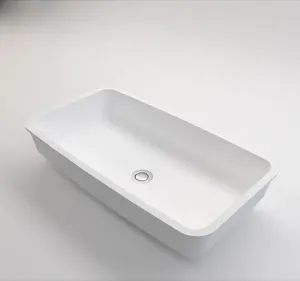 현대 호텔 대형 손으로 만든 언더 마운트 솔리드 표면 수지 대리석 화장대 화이트 세면대 욕실 싱크대