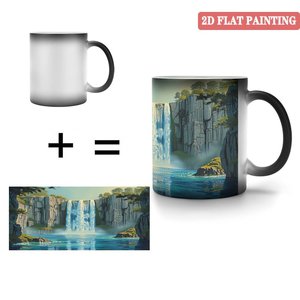 Custom Print Frosted Black <b>Ceramic</b> Mug 11oz Heat Activated Color Changing <b>Cup</b> With Landscape Art Design - Product Image 4