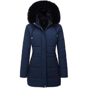 Moerdeng Abrigo acolchado de invierno para mujer, forro polar acolchado, impermeable, con capucha desmontable, parka de manga larga - Product Image 3