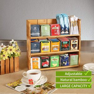 Caja de almacenamiento de madera para bolsitas de té y café, estante de varios niveles para refrigerios y dulces, estante de bambú - Product Image 5