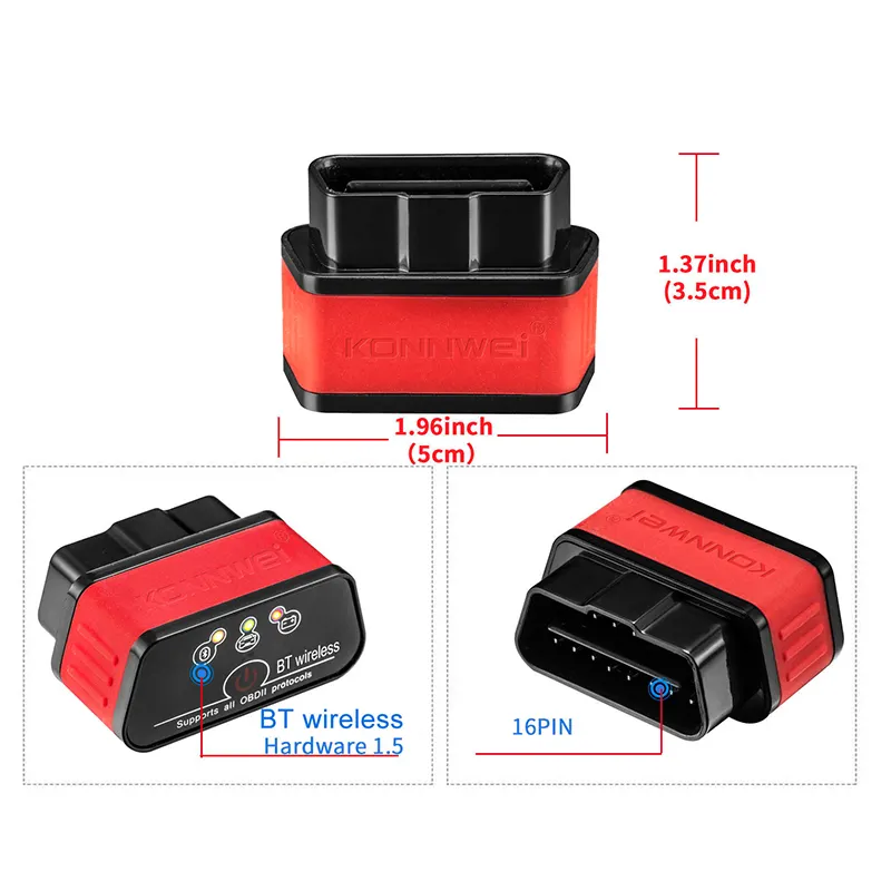 KONNWEI KW903 V1.5 ELM327 Bluetooth PIC18F25K80 Chip Auto Fault Detector OBDII Scanner ELM 327 OBD tool for Android and IOS