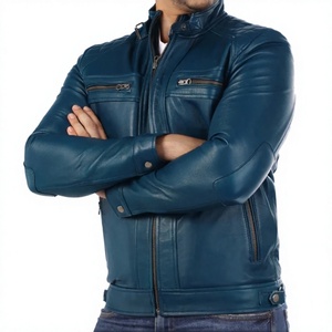 Veste en cuir véritable pour homme SOLID INTERNATIONAL, col rabattu, fermeture éclair, coupe classique, vêtement d'hiver, couleur unie, style motard - Product Image 1