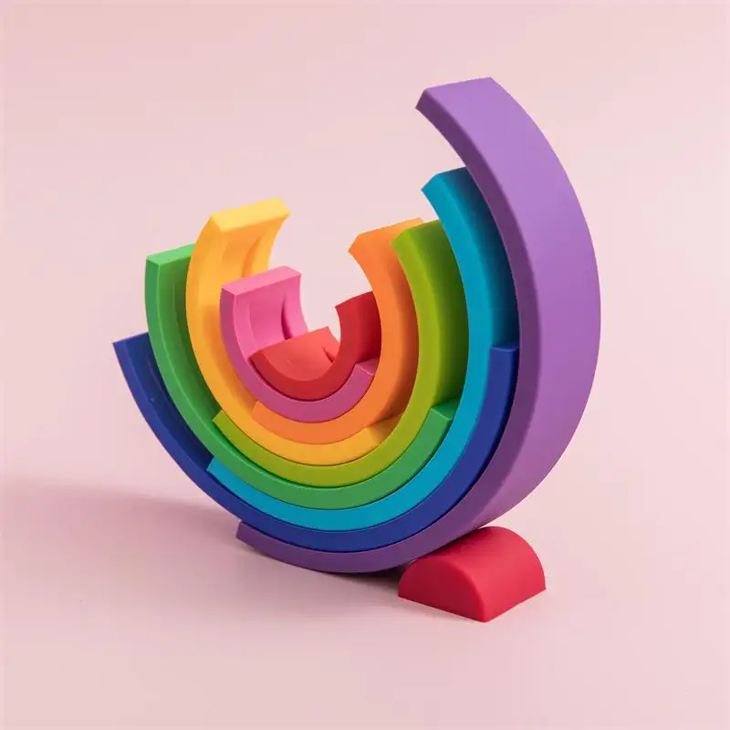 Mainan susun silikon pelangi bayi bebas BPA kreatif Montessori blok permainan Puzzle pendidikan dini