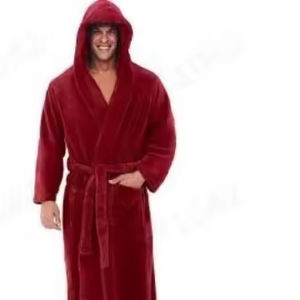 100% poliéster franela hasta el suelo manga larga Albornoz bolsillos personalizado invierno Unisex Hotel bata Super suave cálido transpirable 300g - Product Image 1