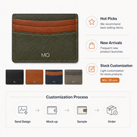 Porte-cartes personnalisé en cuir olive à faible MOQ pour les acheteurs en marque blanche, avec poches contrastées et support d'emballage