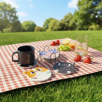 Set de dessous-de-plat et sous-verres en céramique écologiques sur mesure Tabletex, forme chat mignon, avec logo personnalisé, coffret cadeau promotionnel