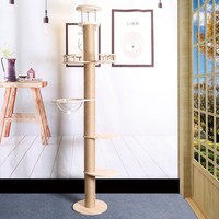 Colonne d'escalade verticale pour chat en bois massif (Tong Tian Zhu) avec étagère d'observation et jouet intégré pour chat