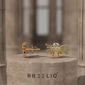 Boucles d'oreilles clous diamant soleil, élégantes et minimalistes, avec diamant taille ronde, bijoux célestes - Product Image 2
