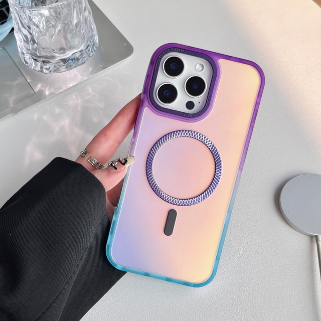 3 in 1 Shockproof Chameleon Two-color Gradient Magnetic Mobile Phone Case for IPhone 11 12 13 14 15 16 17 Pro Max