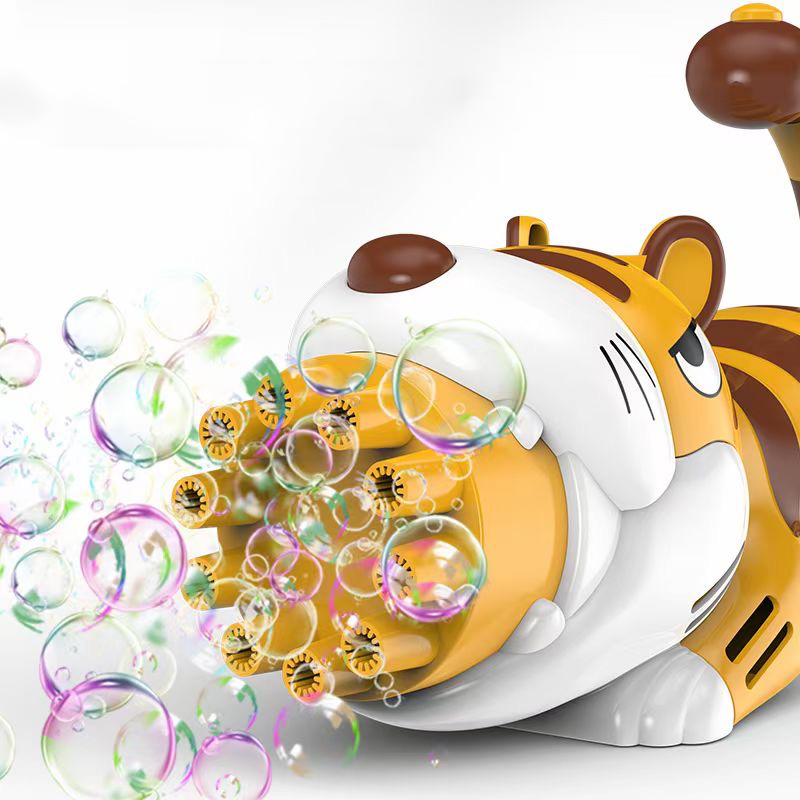 Милый мультяшный пистолет для мыльных пузырей с тигром, электрический пистолет для мыльных пузырей с 10 отверстиями, игрушки для детей