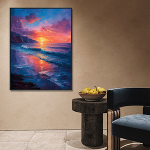 <span class=keywords><strong>Peinture</strong></span> à l'huile originale moderne sur toile, paysage marin, <span class=keywords><strong>coucher</strong></span> <span class=keywords><strong>de</strong></span> <span class=keywords><strong>soleil</strong></span>, océan, abstrait, peinte à la main, texture épaisse, grande taille - Product Image 5