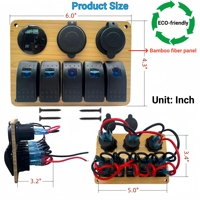 Interrupteur à bascule 5 voies avec panneau en fibre de bambou, interrupteur à bascule étanche marine SPST, prise de courant USB PD QC3.0, prise allume-cigare