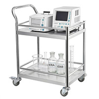 Chariot utilitaire autoportant en acier inoxydable 304, double couche, 2 étagères, multi-niveaux, anti-rouille, avec roues à frein, robuste