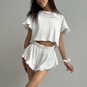 Conjunto Casual de Moda Europea y Americana para Mujer, Verano 2025, Estampado, con Mangas Cortas con Volantes y Cuello Redondo - Product Image 6
