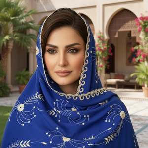 Voile de coton floral bleu or, style Dubaï, châle islamique brodé de strass, respirant, léger et doux, hijab pour femmes musulmanes PK - Product Image 3
