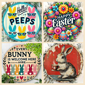 Panneau rond en bois décoratif pour fête de Pâques, lapin et œufs, plaque suspendue pour une ambiance festive et une porte d'accueil - Product Image 2