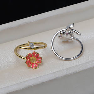 Anillo de Plata S925 con Diseño de Flor Pequeña y Gota de Pegamento, Accesorios de Joyería DIY para Mujer, Soporte Hueco para Perlas de 4-5 mm, Cristal Natural Suelto - Product Image 4