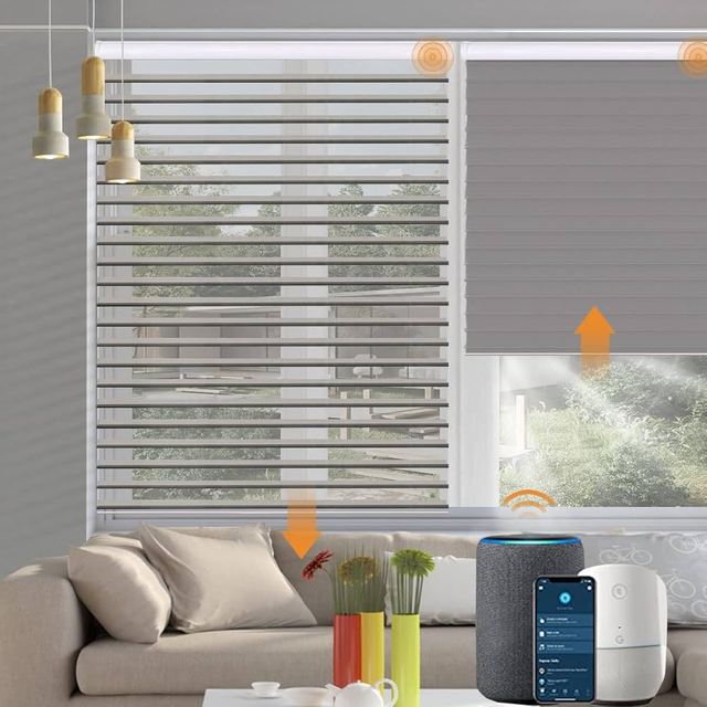 Smart Home Automation Zigbee Zwave Thread Enabled Cordless Motorized Smart Shangri-la Blinds