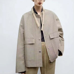 New Spring Autumn <strong>Women</strong> Checkered Tie Neck Large Pocket Utility Jacket Coat Fashion Workwear Jacket With Belt Detachable Pockets - Product Image 1