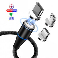 Cable de Datos Magnético con Luz LED 3 en 1 de 2 Metros y 6.6 Pies, Carga Rápida, Rotación Libre de 360 Grados, Cable USB Magnético